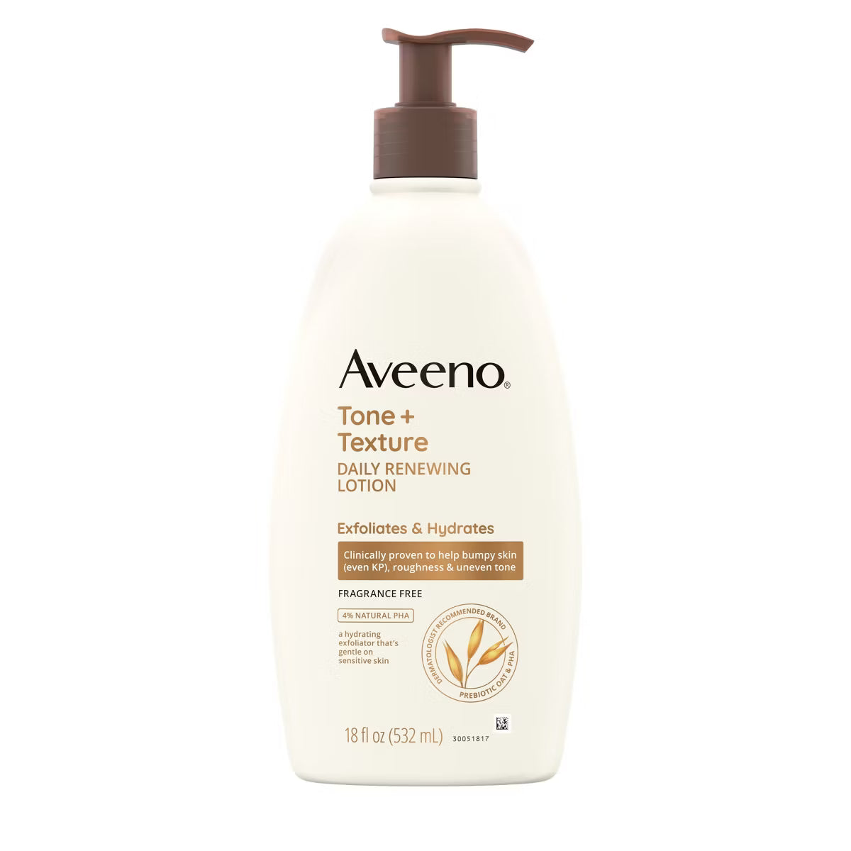 Aveeno Tone + Texture Daily Renewing Body Lotion, Fragrance-Free, 18 oz